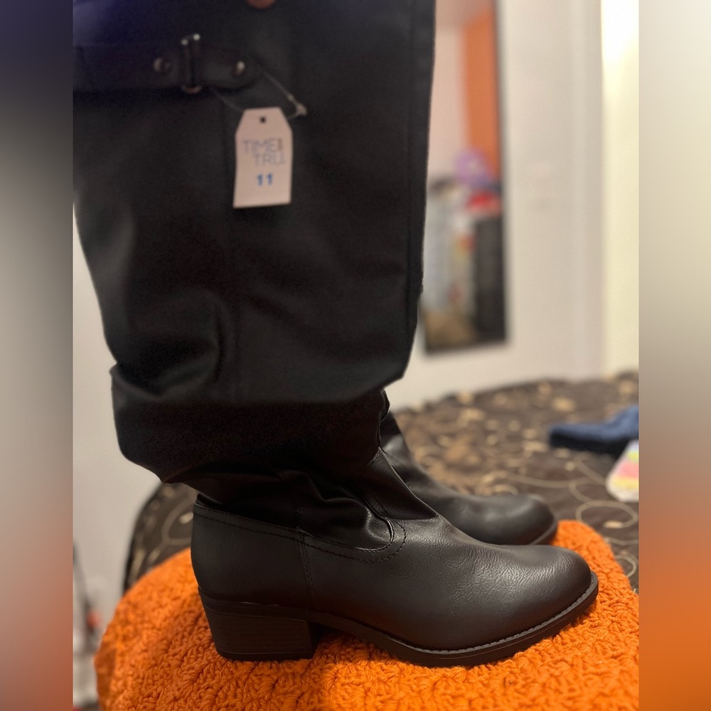 Faux leather slouch boots
